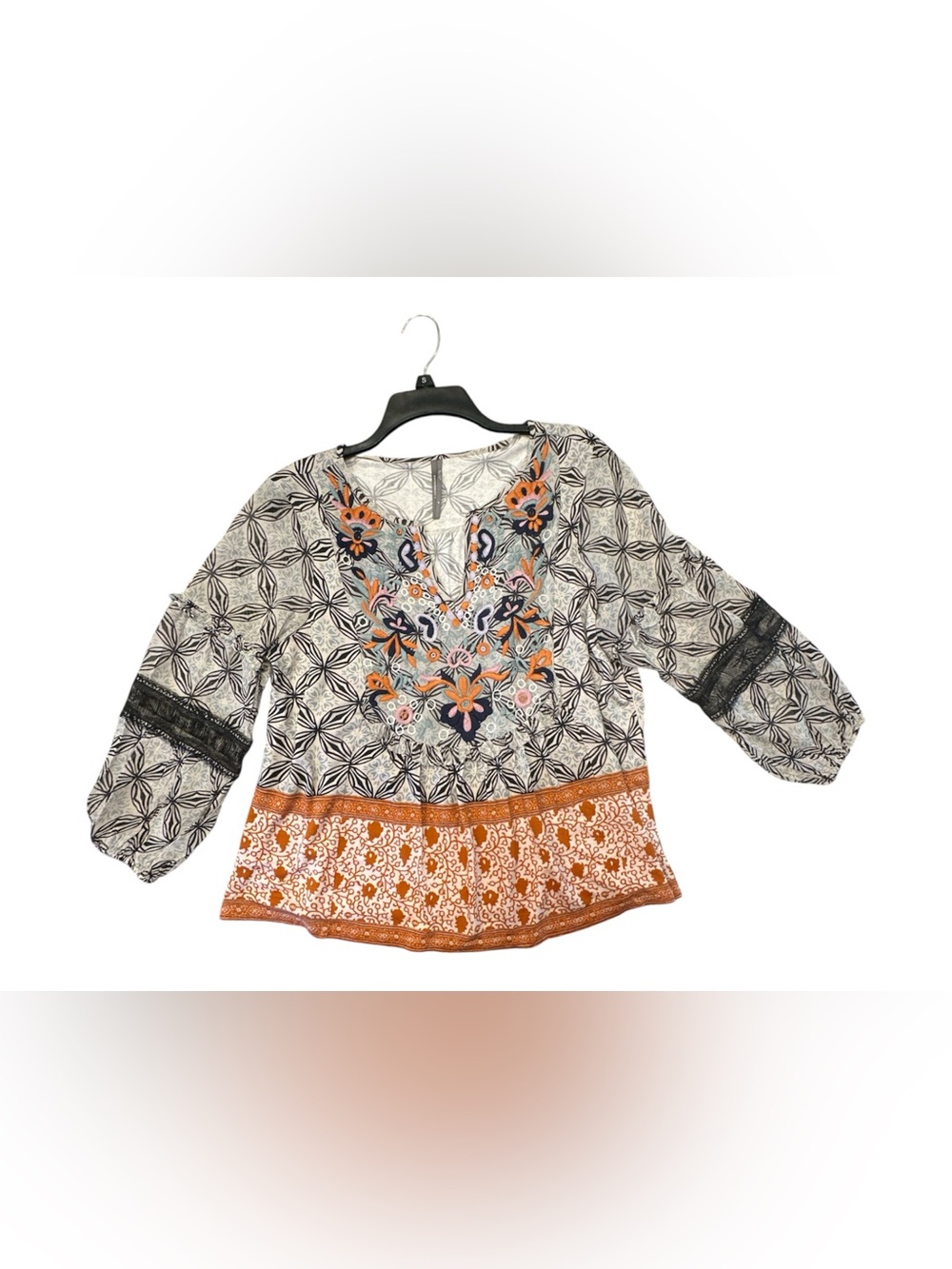 Anthropologie Womens M Boho Embroidered Peasant Blouse Top